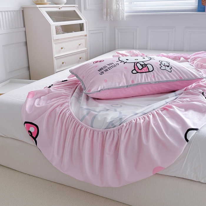 91家纺网 家纺一手货源 找家纺 蘭菲家纺 2023新款宝宝绒卡通印花床笠 甜心KT