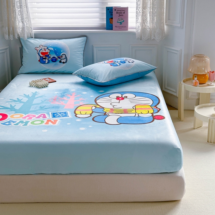 91家纺网 家纺一手货源 找家纺 蘭菲家纺 2023新款宝宝绒卡通印花床笠 愉爱