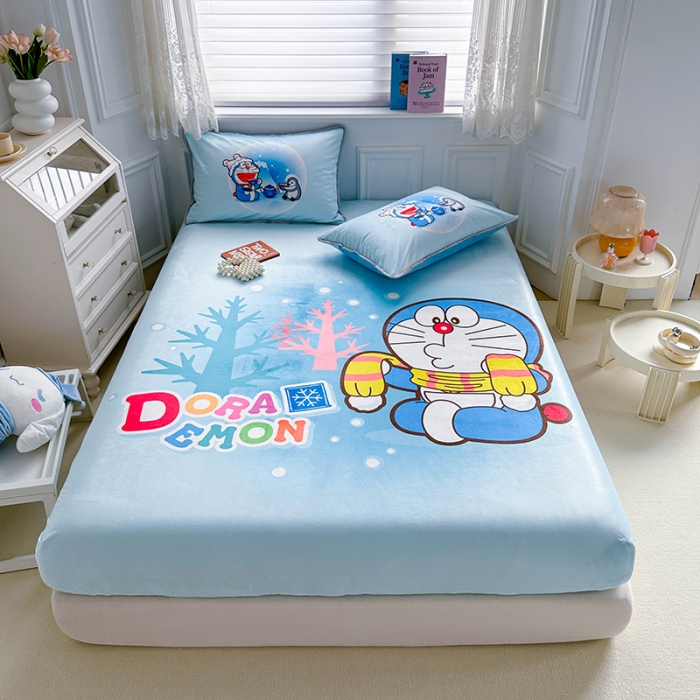 91家纺网 家纺一手货源 找家纺 蘭菲家纺 2023新款宝宝绒卡通印花床笠 愉爱