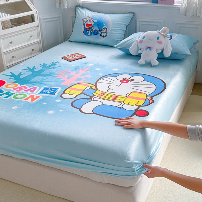 91家纺网 家纺一手货源 找家纺 蘭菲家纺 2023新款宝宝绒卡通印花床笠 愉爱