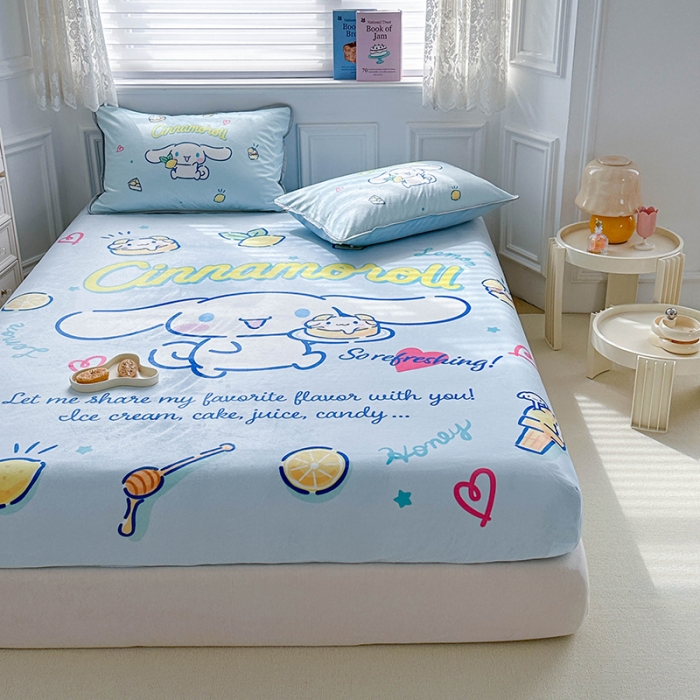 91家纺网 家纺一手货源 找家纺 蘭菲家纺 2023新款宝宝绒卡通印花床笠 圆宝