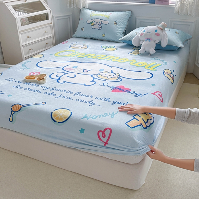 91家纺网 家纺一手货源 找家纺 蘭菲家纺 2023新款宝宝绒卡通印花床笠 圆宝