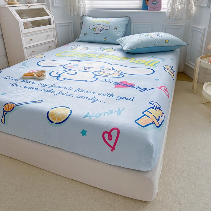 91家纺网 家纺一手货源 找家纺 蘭菲家纺 2023新款宝宝绒卡通印花床笠 圆宝