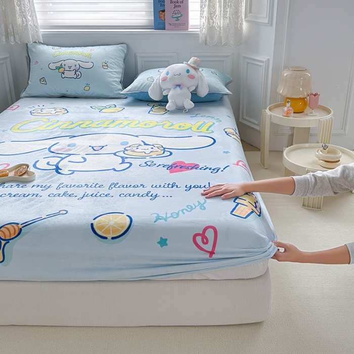 91家纺网 家纺一手货源 找家纺 蘭菲家纺 2023新款宝宝绒卡通印花床笠 圆宝