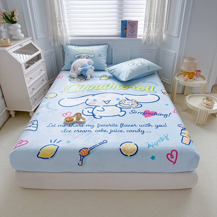 91家纺网 家纺一手货源 找家纺 蘭菲家纺 2023新款宝宝绒卡通印花床笠 圆宝