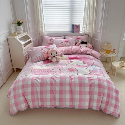 91家纺网 家纺一手货源 找家纺 蘭菲家纺 2023新款宝宝绒卡通印花四件套及单品 节日快乐