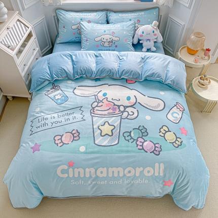 91家纺网 家纺一手货源 找家纺 蘭菲家纺 2023新款宝宝绒卡通印花四件套及单品 奶茶来了