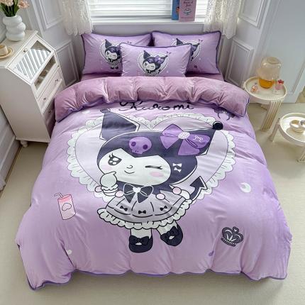 91家纺网 家纺一手货源 找家纺 蘭菲家纺 2023新款宝宝绒卡通印花四件套及单品 奶油巴库