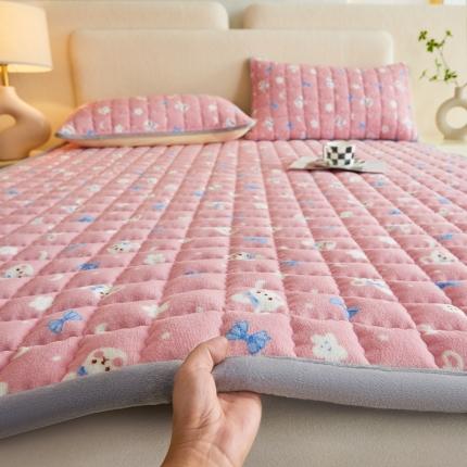 爱思凯 2023新款牛奶绒床垫床护垫薄款印花床褥平铺底 粉粉兔