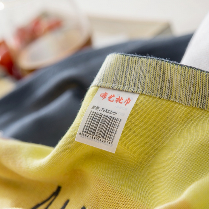 91家纺网 家纺一手货源 找家纺 朴尔家纺 2023新款儿童定位卡通大版花全棉四层纱布枕巾 香蕉猴