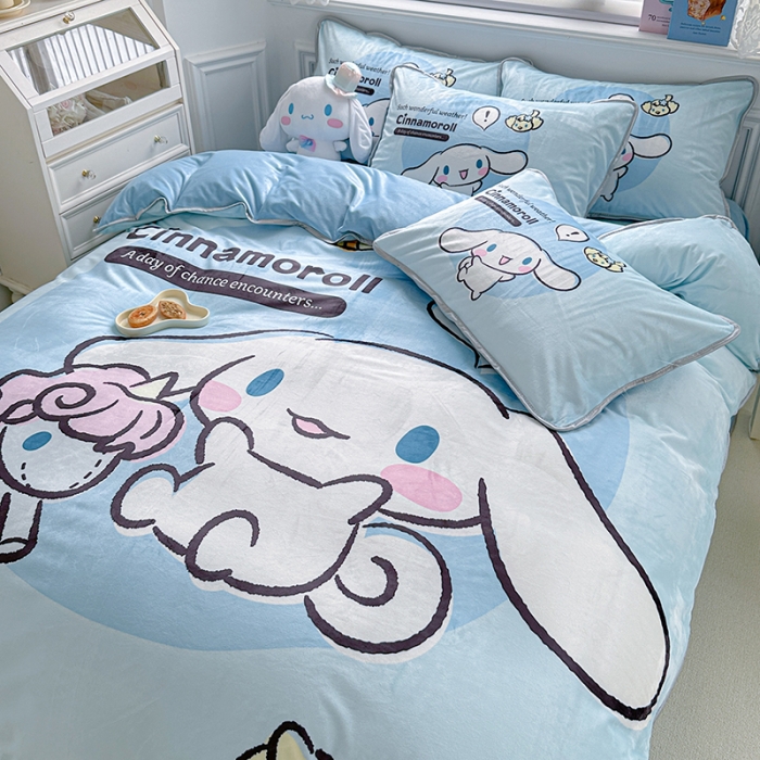 91家纺网 家纺一手货源 找家纺 蘭菲家纺 2023新款宝宝绒卡通印花四件套及单品 布丁