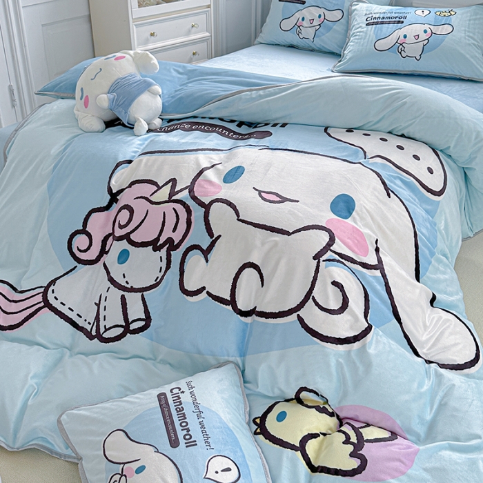 91家纺网 家纺一手货源 找家纺 蘭菲家纺 2023新款宝宝绒卡通印花四件套及单品 布丁