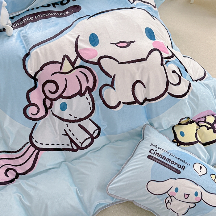 91家纺网 家纺一手货源 找家纺 蘭菲家纺 2023新款宝宝绒卡通印花四件套及单品 布丁