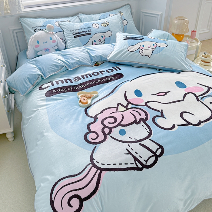 91家纺网 家纺一手货源 找家纺 蘭菲家纺 2023新款宝宝绒卡通印花四件套及单品 布丁