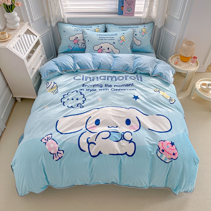 91家纺网 家纺一手货源 找家纺 蘭菲家纺 2023新款宝宝绒卡通印花四件套及单品 吃货