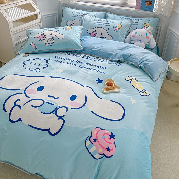 91家纺网 家纺一手货源 找家纺 蘭菲家纺 2023新款宝宝绒卡通印花四件套及单品 吃货