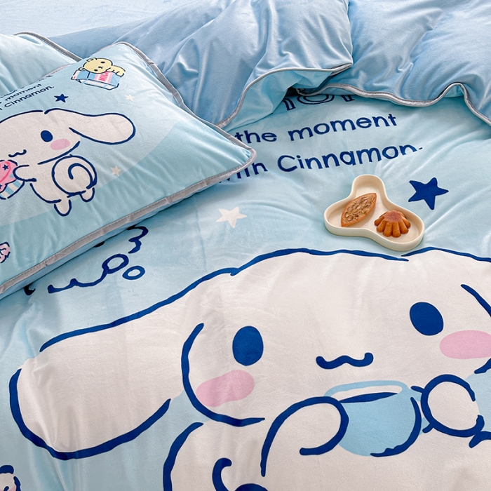 91家纺网 家纺一手货源 找家纺 蘭菲家纺 2023新款宝宝绒卡通印花四件套及单品 吃货