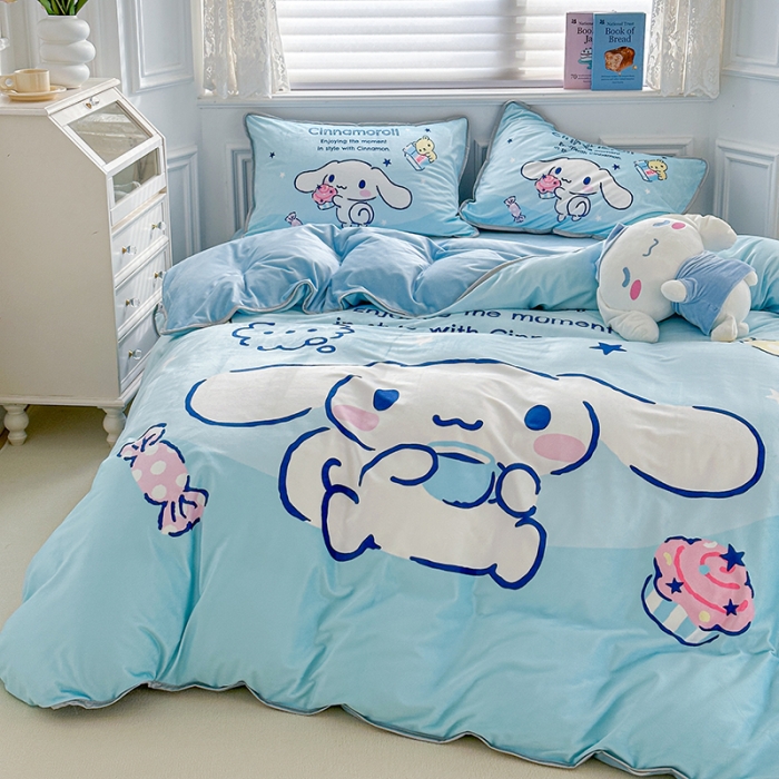 91家纺网 家纺一手货源 找家纺 蘭菲家纺 2023新款宝宝绒卡通印花四件套及单品 吃货