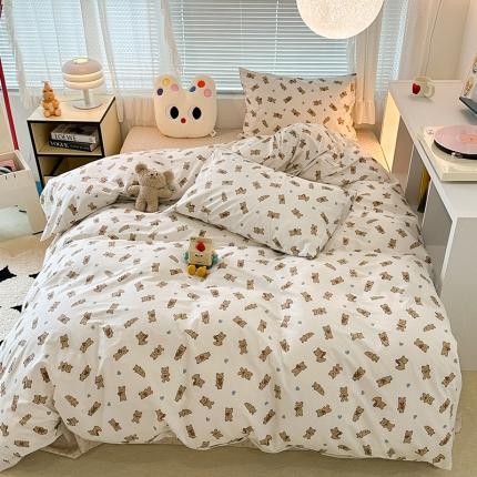 昔可 2023新款全棉小卡通爱心四件套 爱心抱抱熊