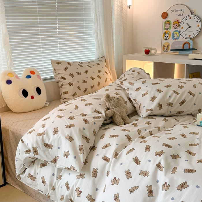 91家纺网 家纺一手货源 找家纺 昔可 2023新款全棉小卡通爱心四件套 爱心抱抱熊