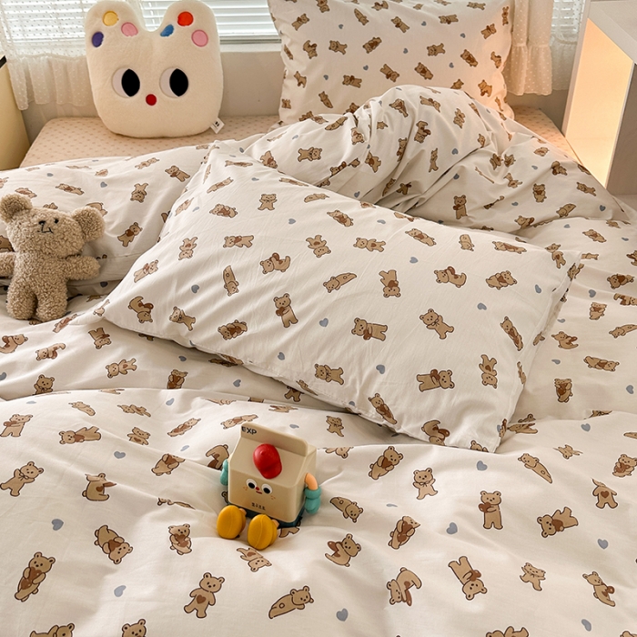 91家纺网 家纺一手货源 找家纺 昔可 2023新款全棉小卡通爱心四件套 爱心抱抱熊