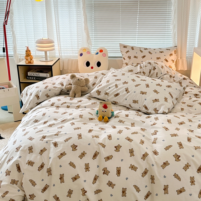 91家纺网 家纺一手货源 找家纺 昔可 2023新款全棉小卡通爱心四件套 爱心抱抱熊