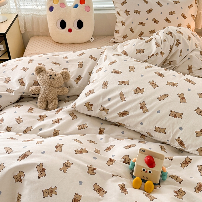 91家纺网 家纺一手货源 找家纺 昔可 2023新款全棉小卡通爱心四件套 爱心抱抱熊