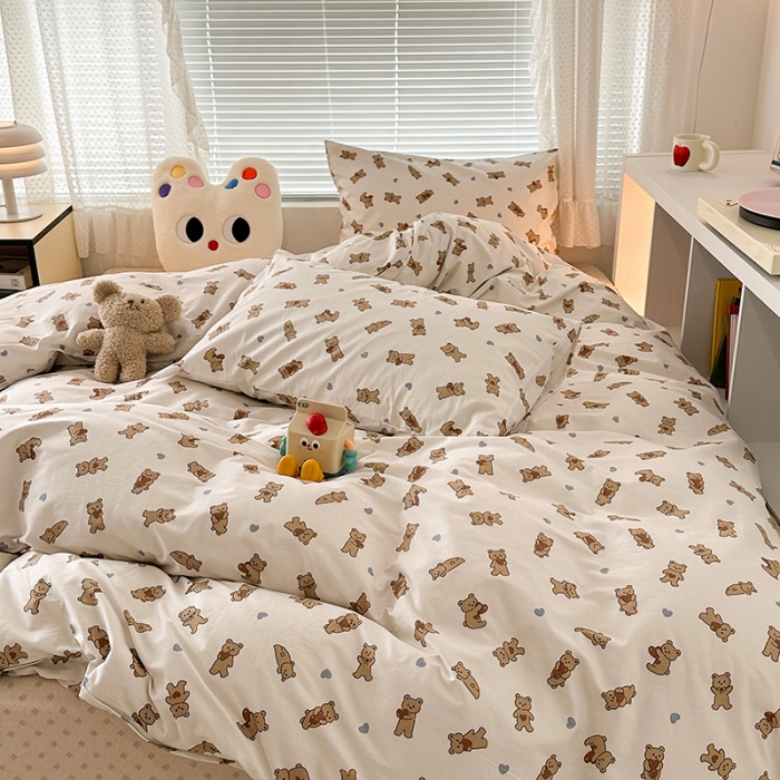 91家纺网 家纺一手货源 找家纺 昔可 2023新款全棉小卡通爱心四件套 爱心抱抱熊