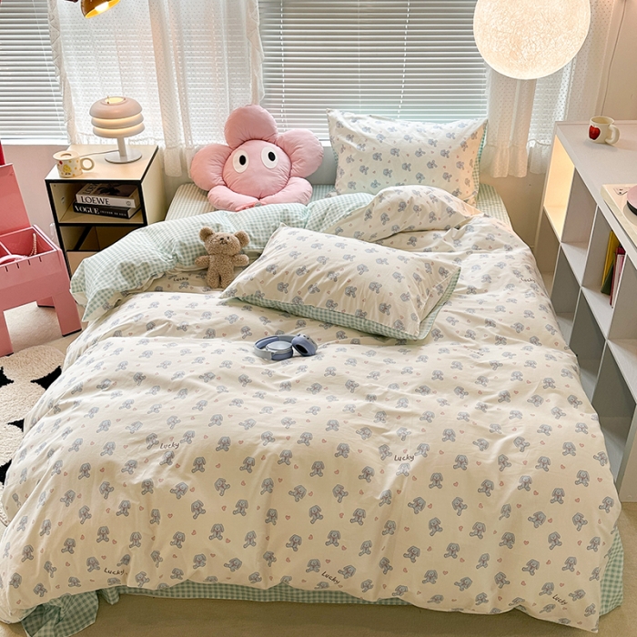 91家纺网 家纺一手货源 找家纺 昔可 2023新款全棉小卡通爱心四件套 爱心玩偶兔