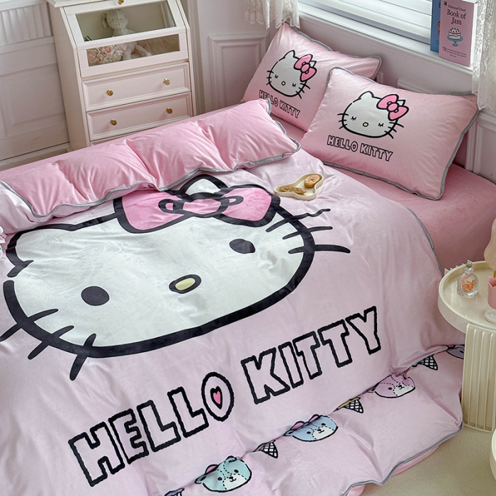 91家纺网 家纺一手货源 找家纺 蘭菲家纺 2023新款宝宝绒卡通印花四件套及单品 粉系