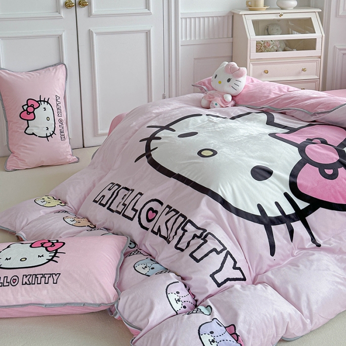 91家纺网 家纺一手货源 找家纺 蘭菲家纺 2023新款宝宝绒卡通印花四件套及单品 粉系