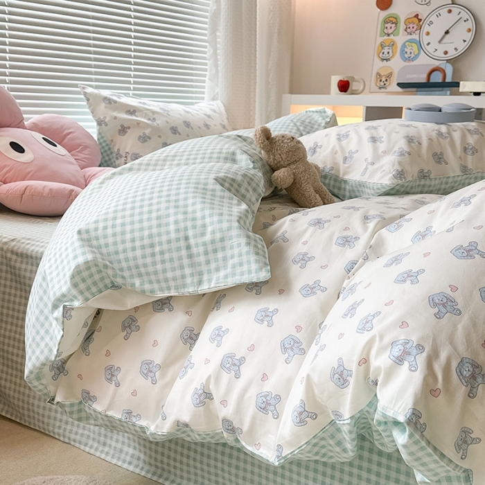 91家纺网 家纺一手货源 找家纺 昔可 2023新款全棉小卡通爱心四件套 爱心玩偶兔