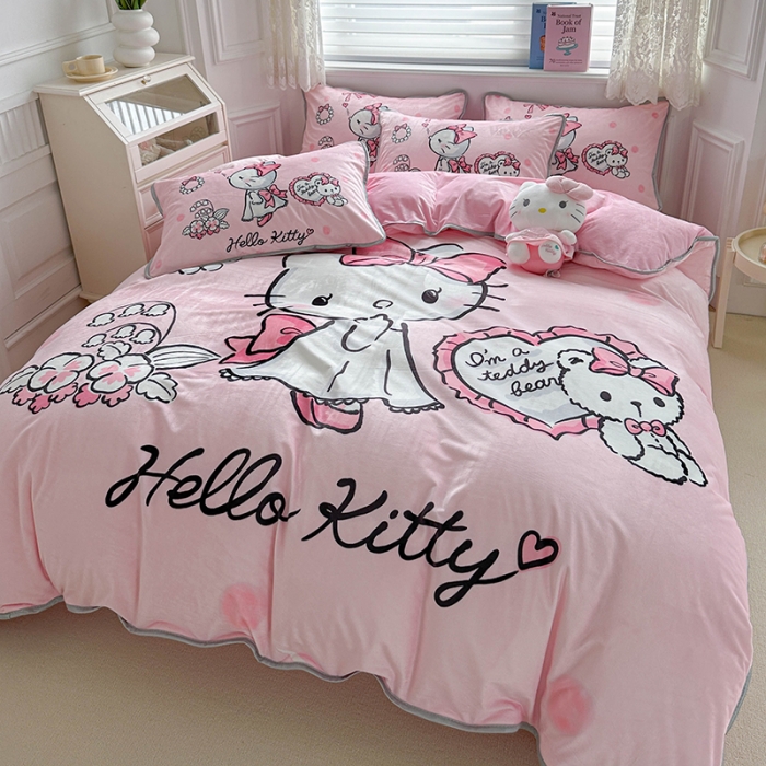 91家纺网 家纺一手货源 找家纺 蘭菲家纺 2023新款宝宝绒卡通印花四件套及单品 公主