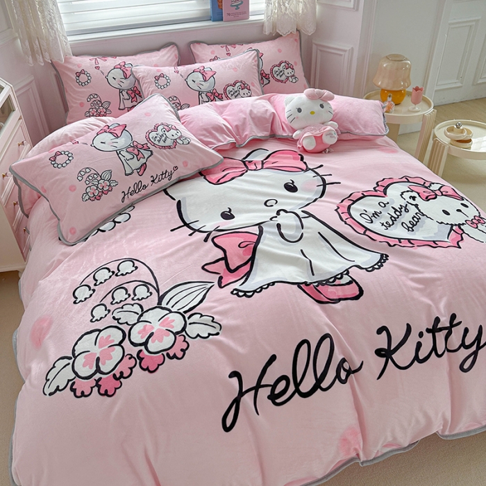 91家纺网 家纺一手货源 找家纺 蘭菲家纺 2023新款宝宝绒卡通印花四件套及单品 公主