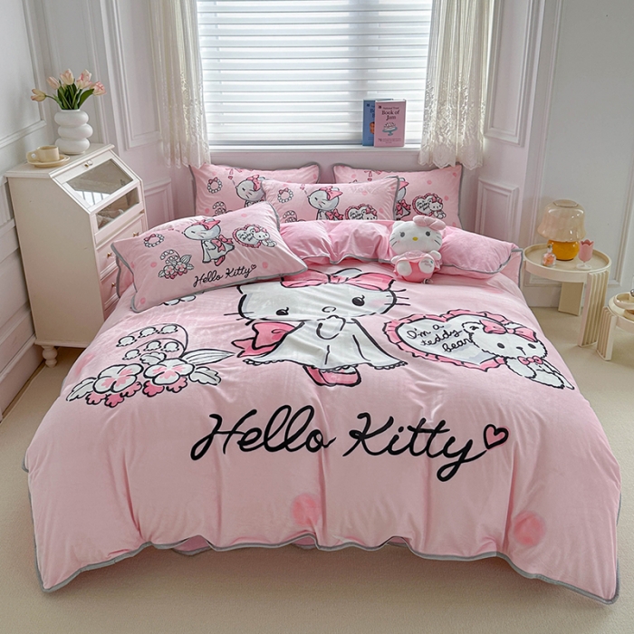 91家纺网 家纺一手货源 找家纺 蘭菲家纺 2023新款宝宝绒卡通印花四件套及单品 公主