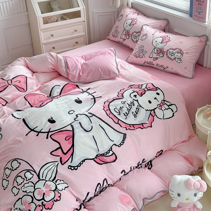 91家纺网 家纺一手货源 找家纺 蘭菲家纺 2023新款宝宝绒卡通印花四件套及单品 公主