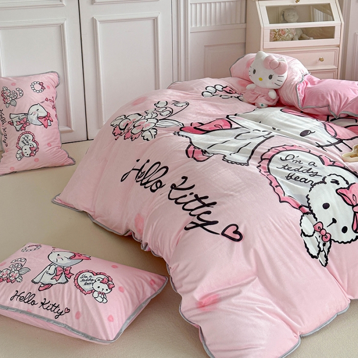 91家纺网 家纺一手货源 找家纺 蘭菲家纺 2023新款宝宝绒卡通印花四件套及单品 公主