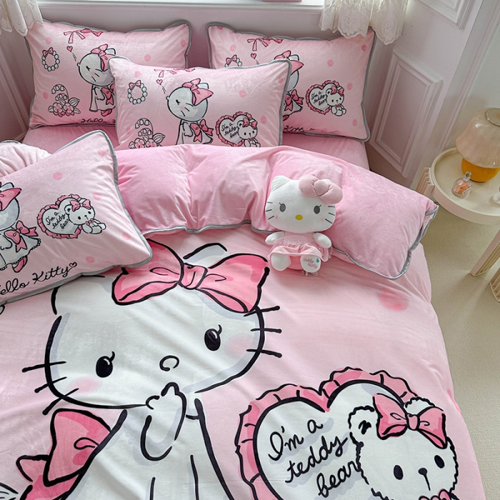 91家纺网 家纺一手货源 找家纺 蘭菲家纺 2023新款宝宝绒卡通印花四件套及单品 公主