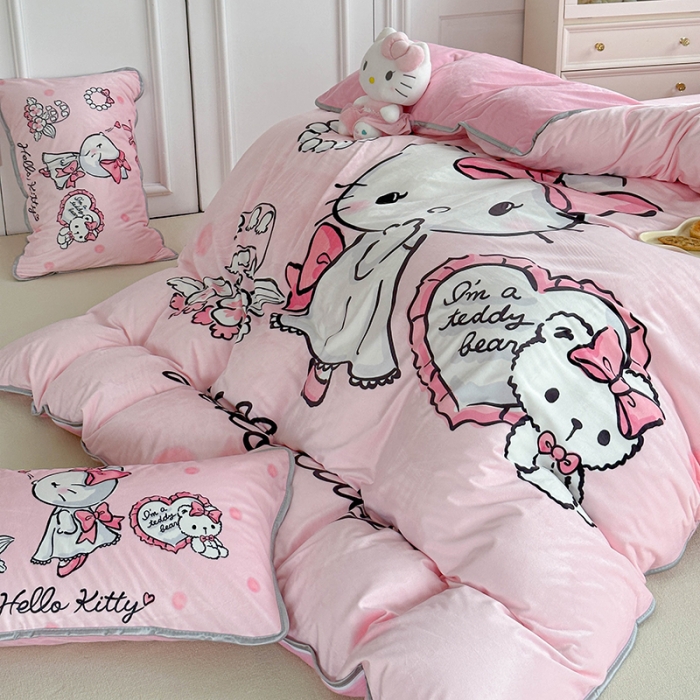 91家纺网 家纺一手货源 找家纺 蘭菲家纺 2023新款宝宝绒卡通印花四件套及单品 公主