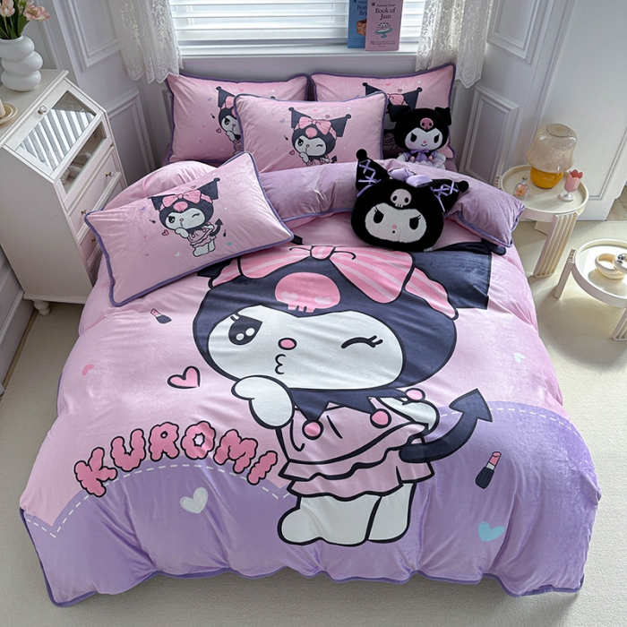 91家纺网 家纺一手货源 找家纺 蘭菲家纺 2023新款宝宝绒卡通印花四件套及单品 公主酱小库