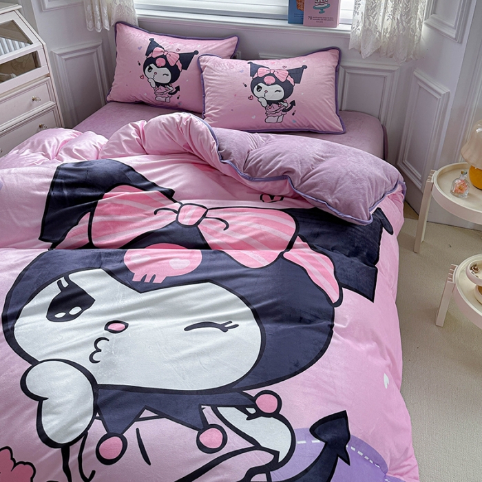 91家纺网 家纺一手货源 找家纺 蘭菲家纺 2023新款宝宝绒卡通印花四件套及单品 公主酱小库