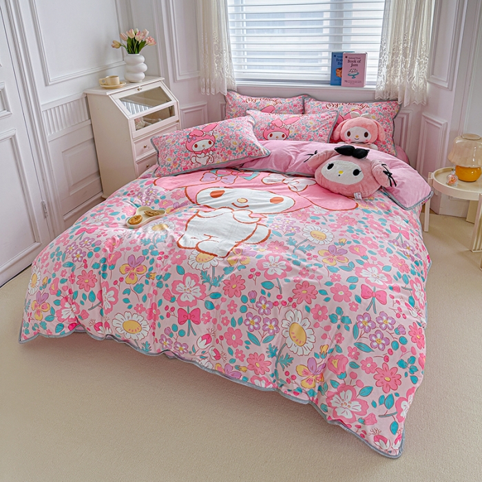 91家纺网 家纺一手货源 找家纺 蘭菲家纺 2023新款宝宝绒卡通印花四件套及单品 闺蜜