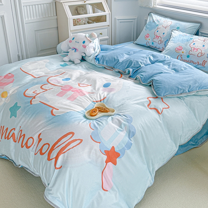 91家纺网 家纺一手货源 找家纺 蘭菲家纺 2023新款宝宝绒卡通印花四件套及单品 果果