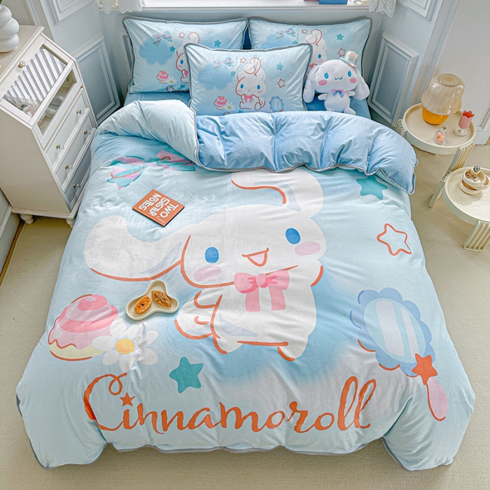 91家纺网 家纺一手货源 找家纺 蘭菲家纺 2023新款宝宝绒卡通印花四件套及单品 果果