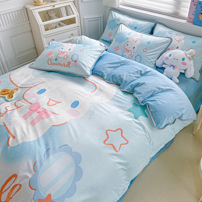 91家纺网 家纺一手货源 找家纺 蘭菲家纺 2023新款宝宝绒卡通印花四件套及单品 果果