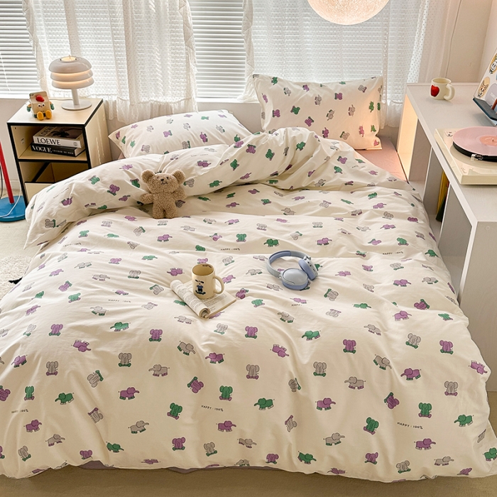 91家纺网 家纺一手货源 找家纺 昔可 2023新款全棉小卡通爱心四件套 小象乐园