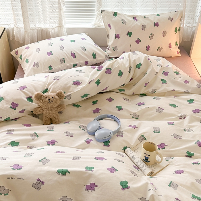 91家纺网 家纺一手货源 找家纺 昔可 2023新款全棉小卡通爱心四件套 小象乐园