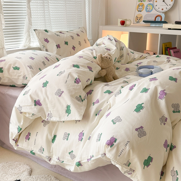 91家纺网 家纺一手货源 找家纺 昔可 2023新款全棉小卡通爱心四件套 小象乐园