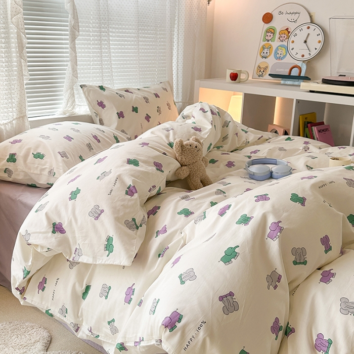 91家纺网 家纺一手货源 找家纺 昔可 2023新款全棉小卡通爱心四件套 小象乐园