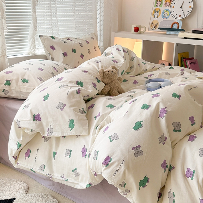 91家纺网 家纺一手货源 找家纺 昔可 2023新款全棉小卡通爱心四件套 小象乐园